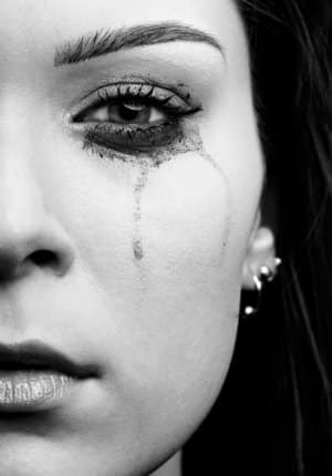 crying woman with mascara running
