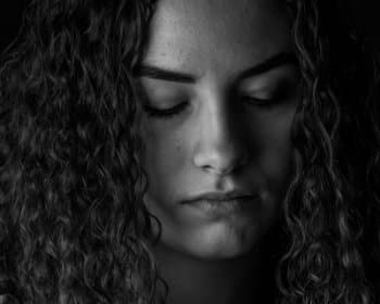 sad woman in black and white